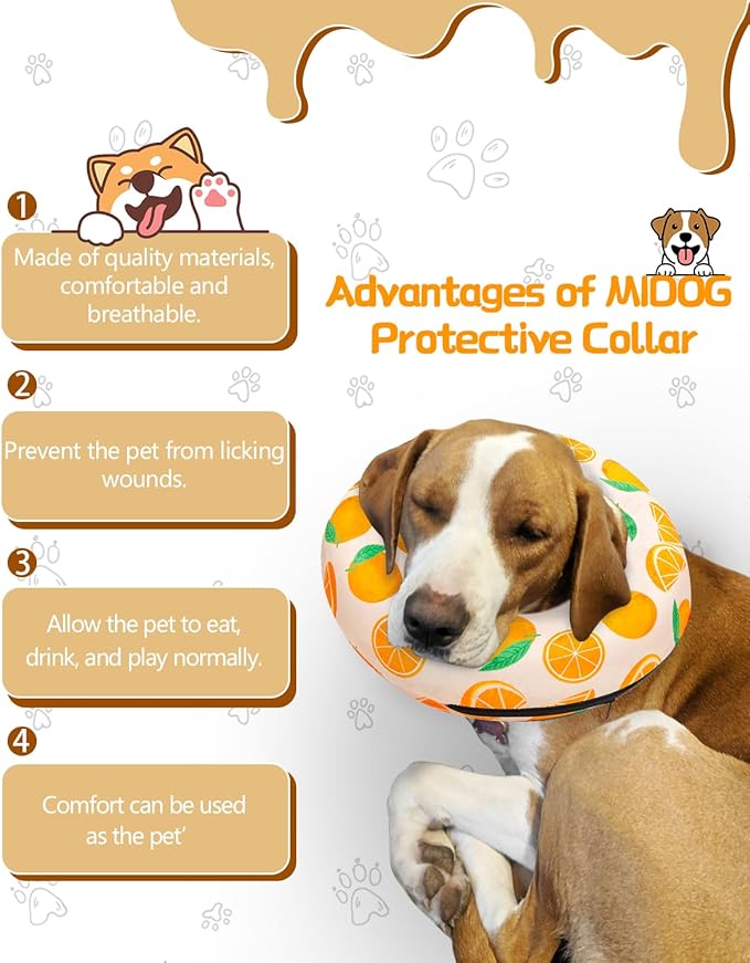 MIDOG Inflatable Dog Cone Alternative for After Surgery - Soft Protective Donut Collar Prevents Licking, Comfortable Recovery E-Collar Alternative for Small Medium Large Dogs (Orange,XL)