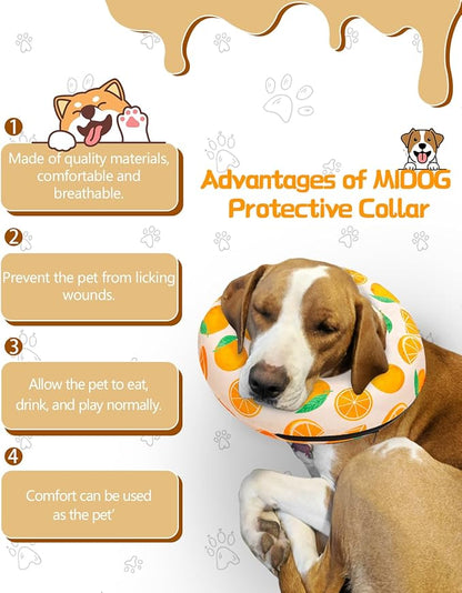 MIDOG Inflatable Dog Cone Alternative for After Surgery - Soft Protective Donut Collar Prevents Licking, Comfortable Recovery E-Collar Alternative for Small Medium Large Dogs (Orange,S)