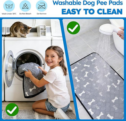 2 Pack Washable Pee Pads for Dogs, Absorbent Reusable Puppy Training Pads, Leakproof, Non-Slip, Waterproof Cat Doggie Pad Pet Potty Mat for Indoor&Outdoor, Whelping, Crate, Gray 28"x40"