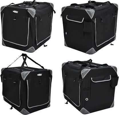EliteField 4-Door Folding Soft Dog Crate with Curtains, Carrying Bag and Fleece Bed (2 Year Warranty), Indoor & Outdoor Pet Home (20" L x 14" W x 14" H, Black+4 Door Curtains)