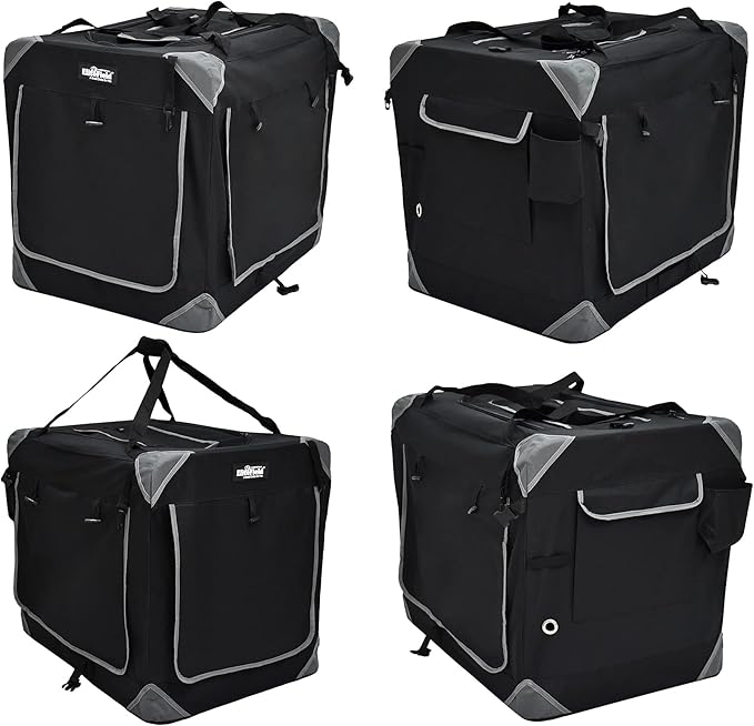 EliteField 4-Door Folding Soft Dog Crate with Curtains, Carrying Bag and Fleece Bed (2 Year Warranty), Indoor & Outdoor Pet Home (36" L x 24" W x 28" H, Black+4 Door Curtains)