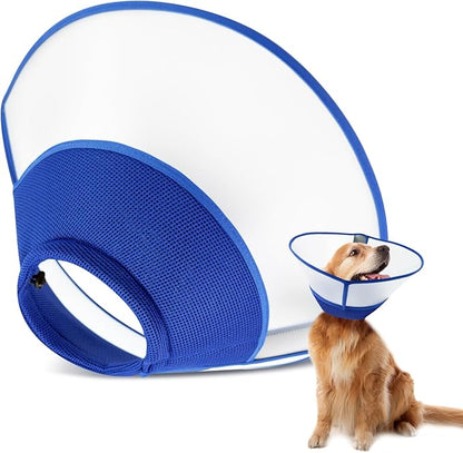 Upgraded Dog Cone Collar After Surgery, Soft Breathable Pet Recovery Collar with Double-Layer Design and Support Plate, Adjustable Dog Cone Collar for Large Medium Dogs, Elizabethan Collar（Blue，L）