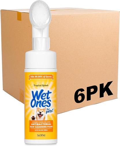 Wet Ones for Pets Antibacterial Dog Paw Cleaner with Built-in Brush, Foaming No-Rinse Formula for Cleaning Dirty Paws After Walks, Gentle Everyday Paw Wash for Dogs, 5 Oz - 6 Pack