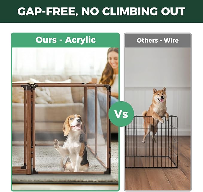 FXW AuraSpace Pro Acrylic Indoor Dog Playpen, Heavy-Duty with Metal Frame, 32" Height 8 Panels for Small and Medium Dogs, Walnut│Patented