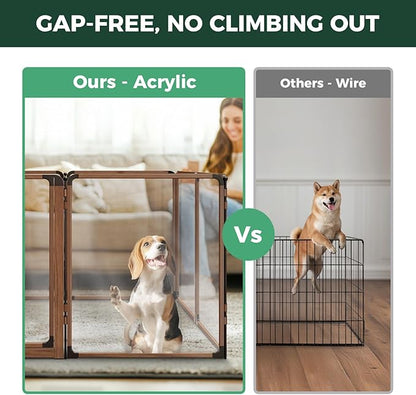 FXW AuraSpace Pro Acrylic Indoor Dog Playpen, Heavy-Duty with Metal Frame, 32" Height 12 Panels for Small and Medium Dogs, Walnut│Patented