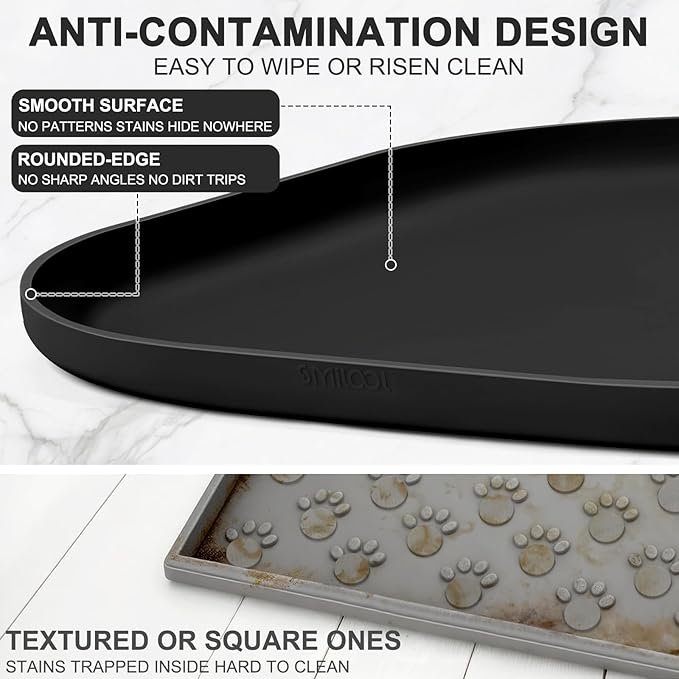 SMILOOL Small Silicone Pet Food Mat with Raised Edge for Food and Water Bowl, Square Dog Feeding Mats, Cat Food Trays for Floor Waterproof, Rubber Tray for Dogs and Cats, 12 x 12 x 0.7 Black