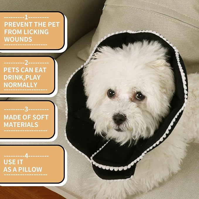Adjustable Dog Cat Cone,Soft Recovery Cat Cone Collar,Dog Protective Collar for Cats Surgery,Black,Small