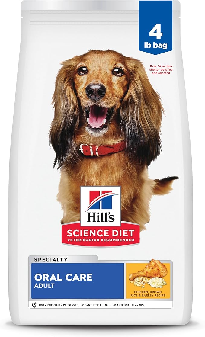 Hill's Science Diet Adult Oral Care Dry Dog Food, Chicken, Brown Rice, & Barley, 4 lb. Bag