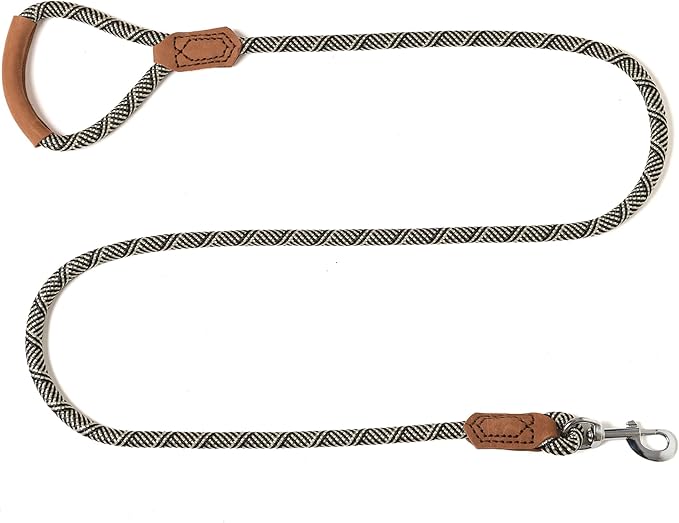Mile High Life | Premium Leather Handle Dog Leash | Strong Rope Leash | Zinc Alloy Strong Clasp | Small Medium Large Dogs | 4/5/6 Feet(White, 60 Inch (Pack of 1))