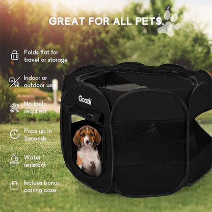 Foldable Portable Dog Playpen for Medium Dogs Indoor Outdoor, Big Dog Pet Playpen Tent Kennel Crate with Cover Enclosed for the House Puppies Bunny Exercise Travel Camping (Black, Large Size)