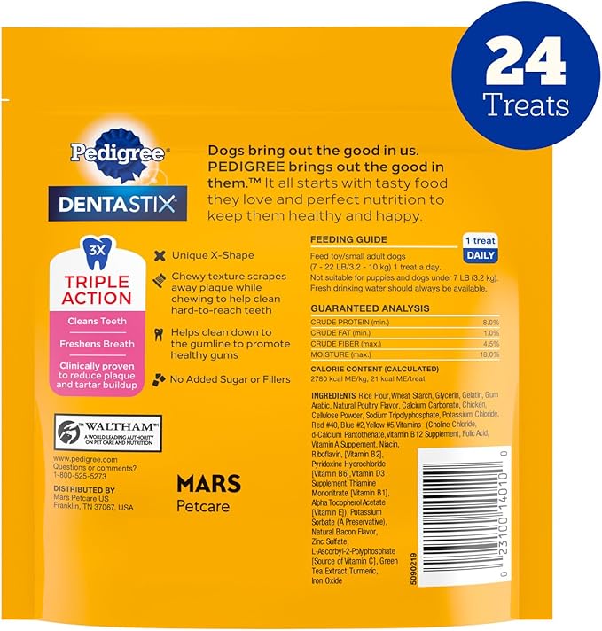 Pedigree Dentastix Dental Chews for Dogs, Small and Toy Breed Dog Treats, Bacon & Chicken Flavor, 5 oz. Bag (24 Total Treats)
