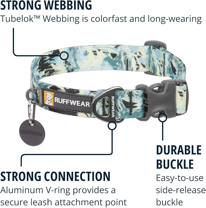 Ruffwear, Front Range Dog Collar, Adjustable Tubelok Webbing, Lightweight, Side Release Buckle, Aluminum V-Ring, Durable for Everyday Use, Sweeping Sage, 20"-26"