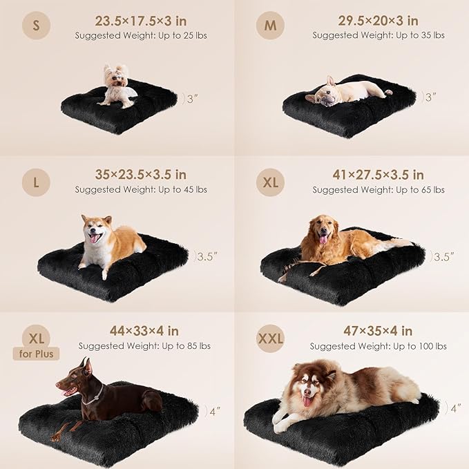 EHEYCIGA Fluffy Dog Crate Bed for Extra Large Sizes, Plush Faux Fur Crate Pad, Calming Anti Anxiety XL Bed, Washable Soft Warm Dog Mat with Non-Slip Bottom, Black