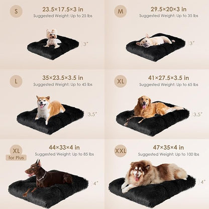 EHEYCIGA Fluffy Dog Crate Bed for Medium Dogs, Plush Faux Fur Crate Pad, Calming Anti Anxiety Medium Dog Bed, Washable Soft Warm Crate Mat with Non-Slip Bottom, Black
