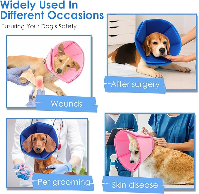 AOFITEE Soft Dog Cone, Adjustable Cones for Dogs After Surgery, Comfy Dog Cone Collar Alternative to Stop Licking, Elizabethan Recovery Collar for Large Dogs(Blue,Large)