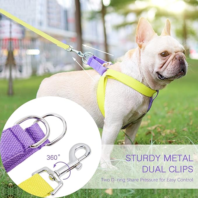 No Pull Dog Harness and Leash Set, Step in Dog Halter Harness with Poop Bag Holder, Adjustable Lightweight Cotton Straps Suitable for Small Medium Large Dogs Outdoor Walking Running Hiking