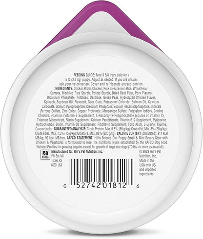 Hill's Science Diet Puppy Small & Mini Wet Dog Food, Chicken & Vegetables, 3.5 oz. Trays, 12-Pack