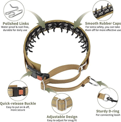 Mayerzon Martingale No Pull Collar for Medium Large Dogs German Shepherd Doberman Pitbull, Patented Anti Pull Correction Dog Collar for Walking Training, Reflective, Adjustable, Hidden(M, Khaki)