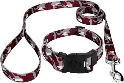 Country Brook Petz - Crimson and White Camo Everyday Dog Collar and Leash- Sports and Athletics Collection Featuring Spirited Designs (1/2 Inch, 2XS)