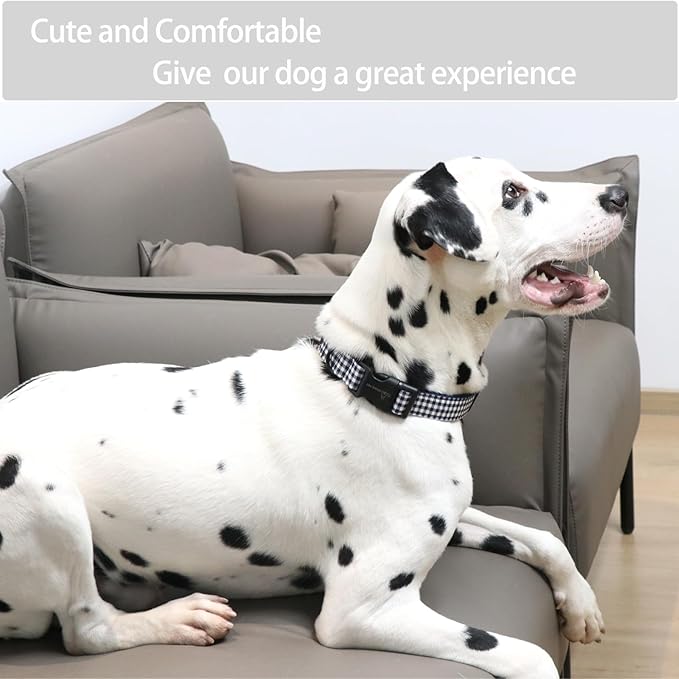 ARING PET Dog Collar, Cute Adjustable Comfortable Cotton Navy White Plaid Pet Collars for Small Medium Large Male Female Boy Girl Dogs-Medium