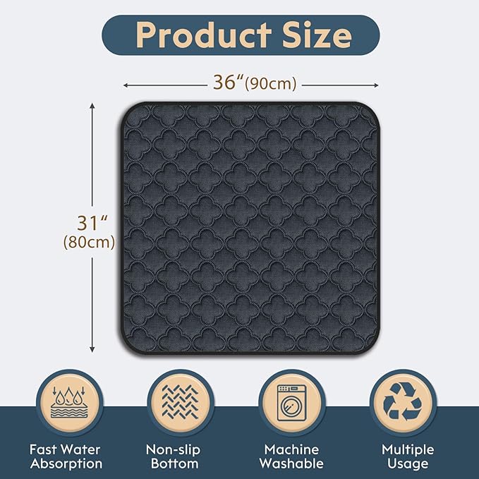 FunFurry Washable Puppy Pads - 2 Pack Reusable, Waterproof Training Pads, Guinea Pig Cage Liner with Non-Slip Backing (Dark Grey, 31" X 36")