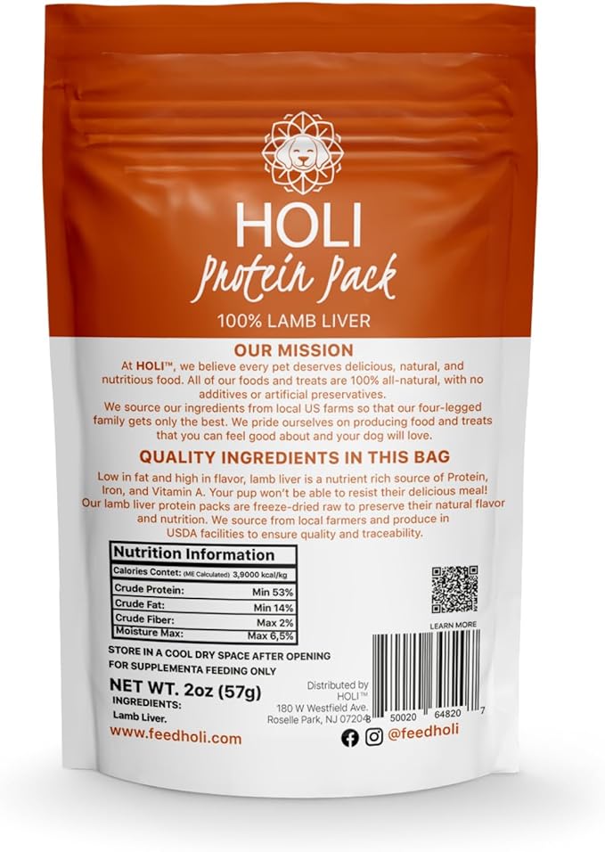 HOLI Lamb Liver Dog Food Topper – Freeze Dried Lamb Liver Dog Topper for Dry Food – Single Ingredient, Human-Grade Meal Topper for Picky Dogs – Grain Free & All Natural - 2oz
