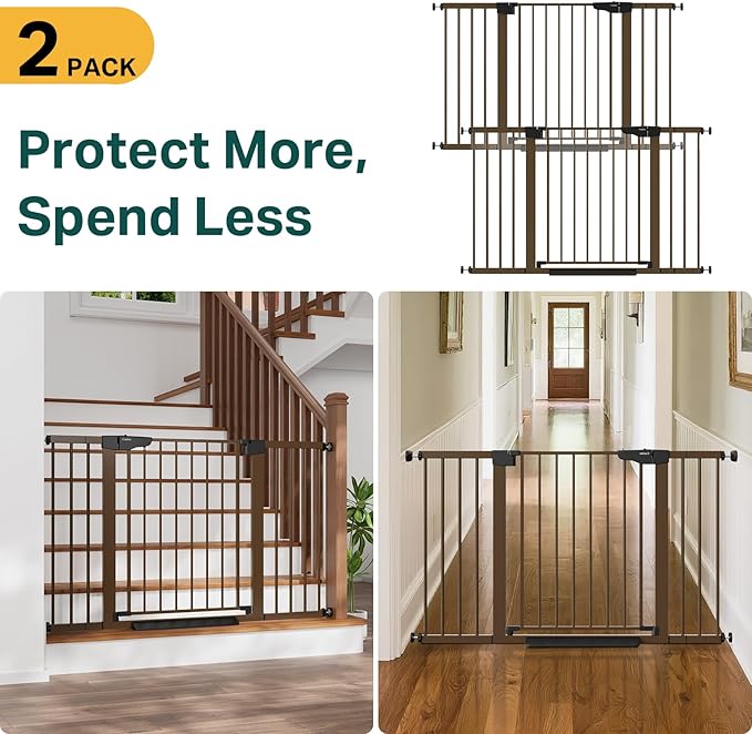 Cumbor 51.5" Wide Auto Close Baby Gate & Cumbor 2 Pack 51.5" Wide Dog Gate, Durable Child Gate for Stairs, Doorways, Easy Walk Thru Dog Gate for House for Doorways