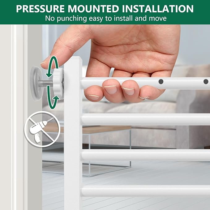 Malier Indoor Dog Gate with Door, 26-41" Extra Wide Full Metal Pet Gate Short Dog Gate for Stairs, Pressure Mount 24'' Tall Small Puppy Gate, Easy Step Over Low Gate for Doorways