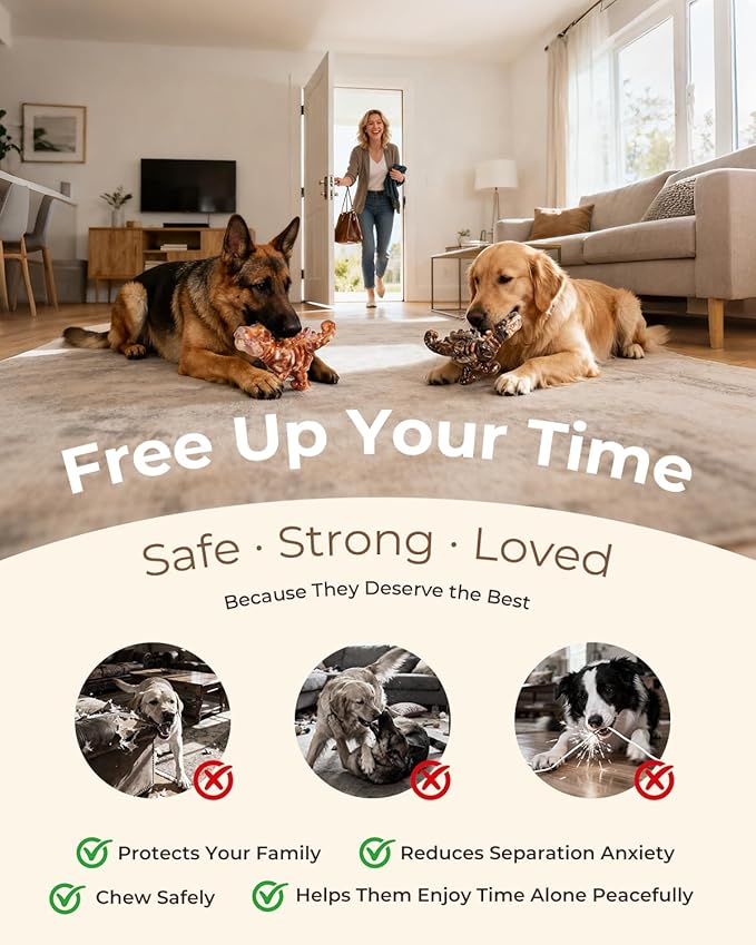 2 Pack Indestructible Dog Toys for Aggressive Chewers: Ultra-Dense Nylon, Bacon Flavor Chew Bones, Heavy Duty Tough Toys for Large Dogs 20-90 lbs, Long Lasting & Keep Them Busy