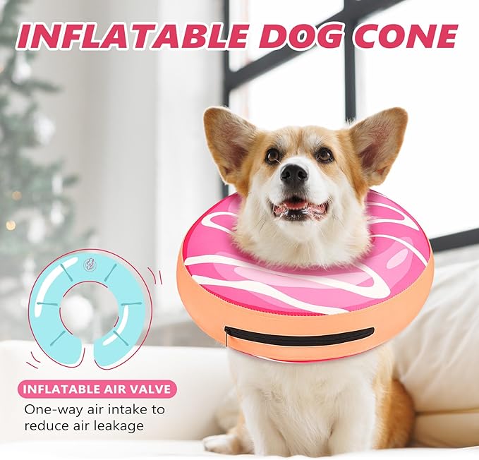 Inflatable Dog Cone Collar to Stop Licking, Soft Neck Donut Collar After Surgery, Adjustable Recovery Cone for Small Medium Large Dogs (Donut,XS)