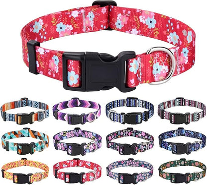 Mihqy Dog Collar with Bohemia Floral Tribal Geometric Patterns - Soft Ethnic Style Collar Adjustable for Small Medium Large Dogs(Red Flower,M)