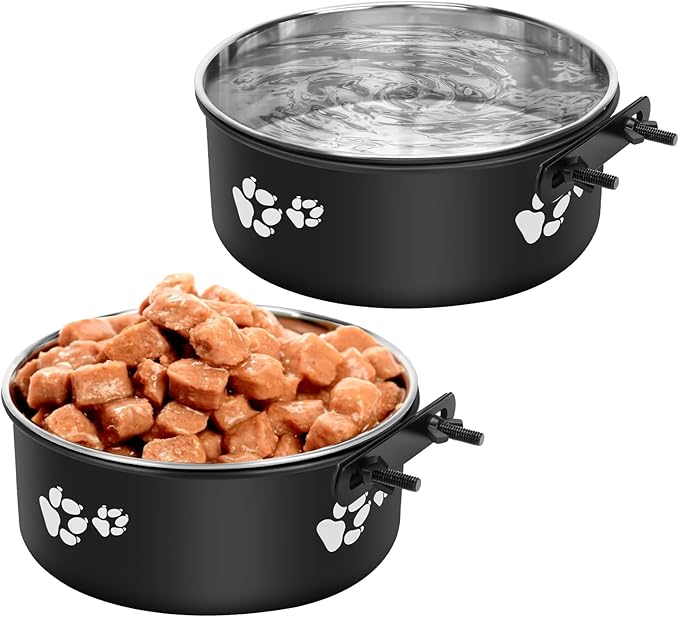 Kennel Water Bowls No Spill, 2pack Stainless Steel Dog Food & Water Bowls for Kennel Cage Crate, Hanging Pet Bowls for Small and Large Dogs, Cats...(7.1 * 2.8”& 6.3 * 2.6”)