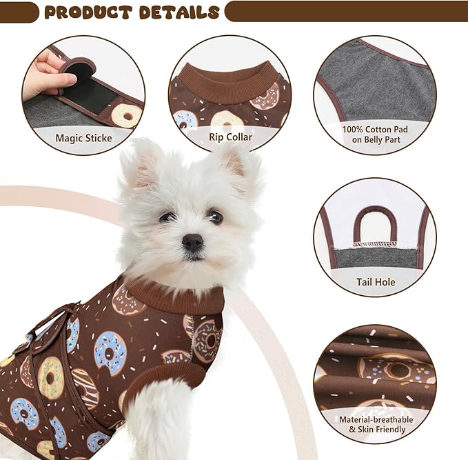 Dog Surgery Suit, Breathable Surgical Recovery Suit for Female Spay Male Neuter, Anti-Licking Surgical Recovery Suit for Abdominal Wounds Skin Disease, Brown, X-Small