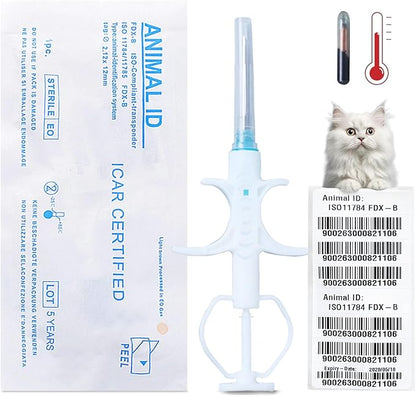 134.2KHz Pet Temperature Monitoring Glass Chip FDX-B Animal Temperature Microchip Syringe for Cat Dog (2.12X12mm)