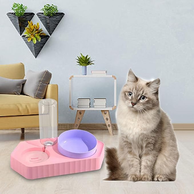 Dog Bowls Drinking Food Container Wet and Dry Food Bowls Set Pet Feeding Station Automatic Pet Feeder for Cats Dogs Supplies, Double Pink