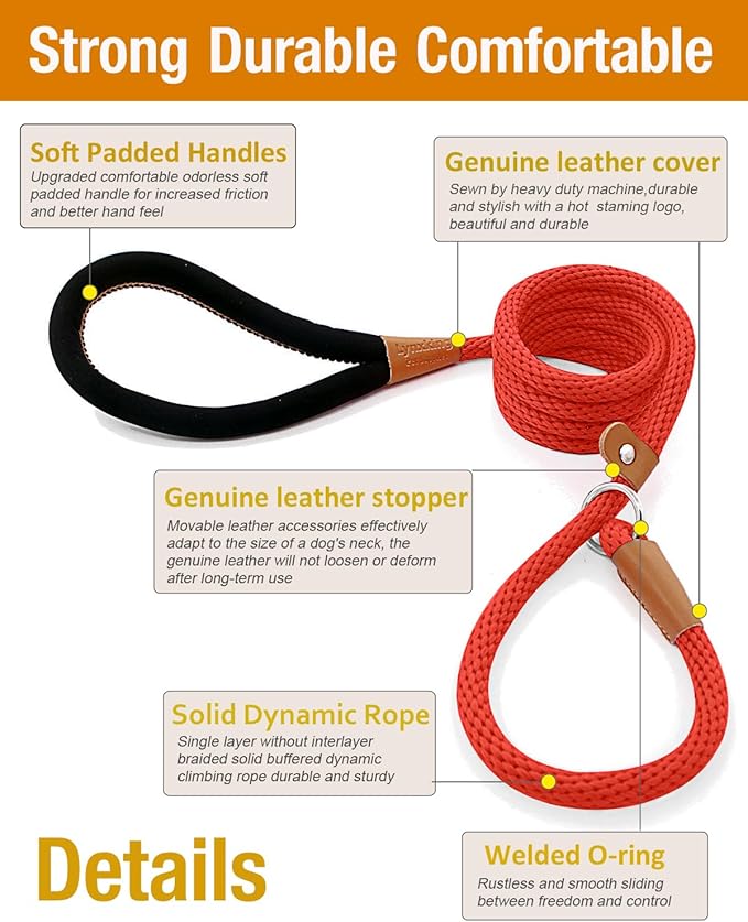 lynxking Dog Leash Slip Lead Rope Leash Strong Heavy Duty Braided Dog No Pull Training Lead for Medium Large and Small Dogs