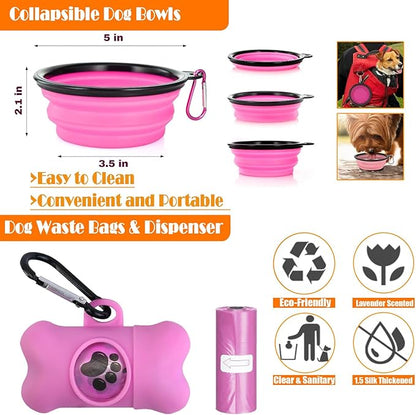 No Pull Dog Harness, Collar & Leash Set | Includes Dog Seat Belt, Collapsible Bowls & Poop Bag Dispenser. Ideal for Training, Walking, Hiking. Fits Small to Large Dogs(Pink-M)
