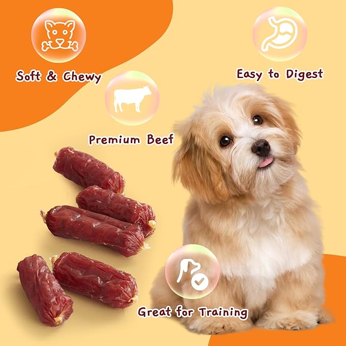 Jungle Calling Soft Beef Sausage Dog Treats, Grain-Free High Protein Tender Beef Jerky, Easy to Chew Training Treats for Small & Medium Dogs, 10.6 oz