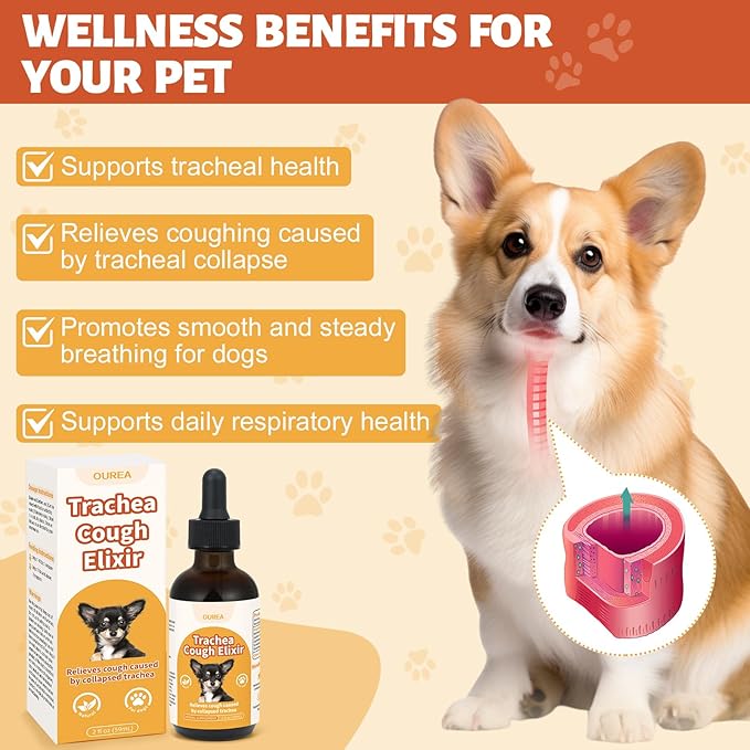 Ourea Collapsed Trachea Treatment for Dogs, Dog Cough Treatment, Trachea Cough Elixir, Natural Herbs Help Dogs Breathe Smoothly and Support Tracheal & Respiratory Health (2 fl oz)