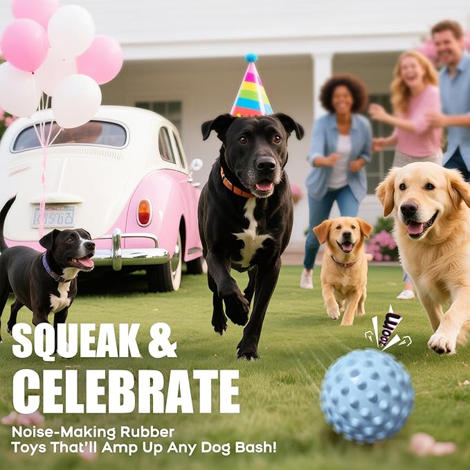 Apasiri Interactive Dog Toys for Large & Medium Dogs: 3.5" Bacon Flavored Squeaky Balls for Dogs, Tough Durable Spiky Rubber Bouncy Dog Toys Balls, Floating Outdoor Fetch Dog Toy, Blue Dog Balls Gifts