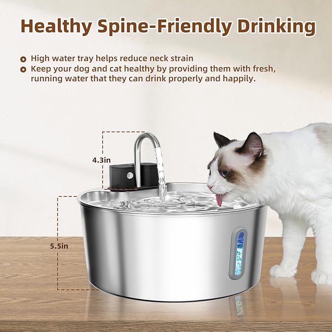 Dog Water Fountain for Large Dogs, 7L/1.8Gal 4200mAh Cordless Water Dispenser for Dogs, Stainless Steel Automatic Pet Water Fountain Indoor/Outdoor with Ultra-Quiet Pump Multi-Filter, Easy Clean