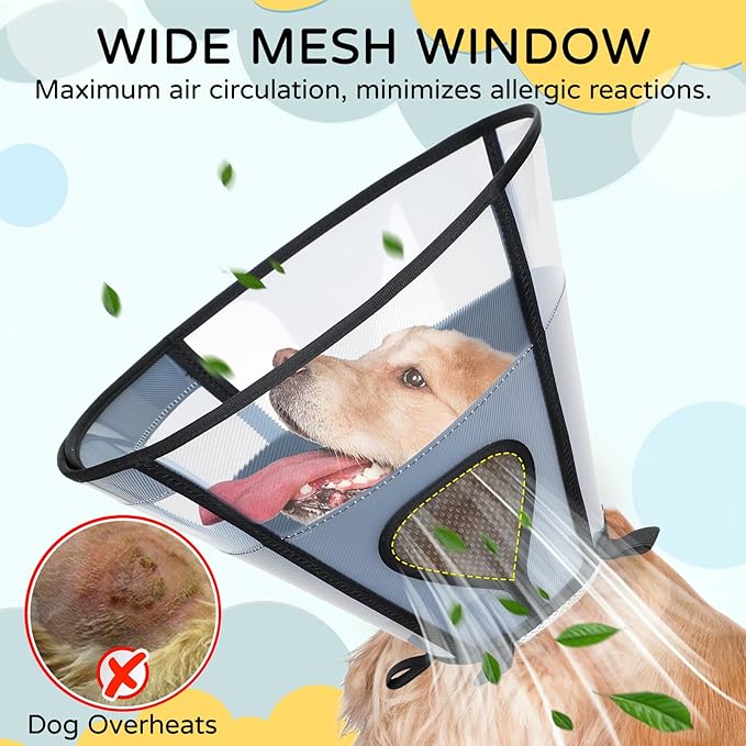 Soft Dog Cone Collar for Large Dogs, Mesh Windows Transparent E Collar for Dog, Anti-Bite Lick Wound Healing After Surgery Neuter Safety Practical Comfy Plastic Cone (Black, XL)
