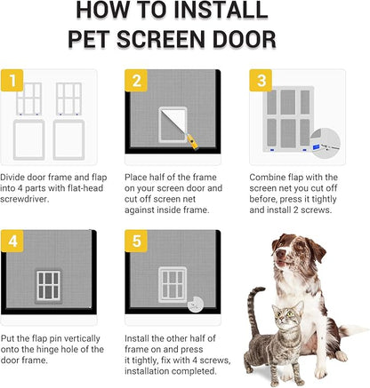 Dog Door for Screen Door - 8.3" x 10.3" Small Pet Door for Cats & Small Dogs, Magnetic Flap with Lockable Insert, Sliding Screen Door Compatible, White