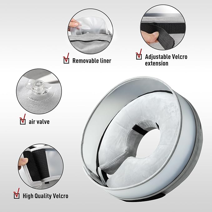 Inflatable Dog Cone, Soft Dog Cone Collar After Surgery for Alternative with Enhanced Anti-Licking Guard Shield Adjustable Detachable, Elizabethan Collar (XL, Gray)