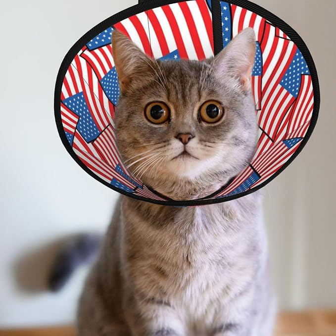 Soft Dog Cone Collar Novelty American Flag, Flexible Recovery Collar for Dogs After Surgery, Adjustable for Large/Medium/Small Dogs and Cats, Comfortable Elizabethan Collar