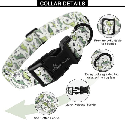 ARING PET Dinosaur Dog Collar-Cute Dog Collar for Small Dogs, Adjustable Comfortable Cotton Boy Dog Collars for Small Medium Large Dogs, Medium
