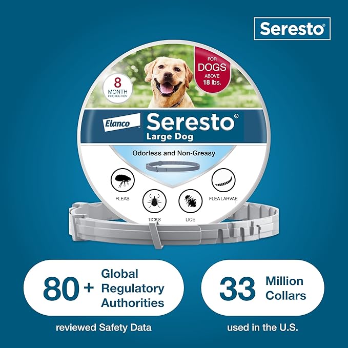 Seresto Flea & Tick Collar For Dogs Over 18 lbs., Treatment & Prevention, Vet-Recommend, 8 Month Protection