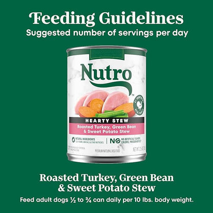 Nutro Hearty Stew Canned Wet Dog Food, Natural Grain Free Dog Food Wet Cuts in Gravy Roasted Turkey with Green Bean & Sweet Potato Stew, 12.5 oz. Cans (12 Count, Pack of 1)