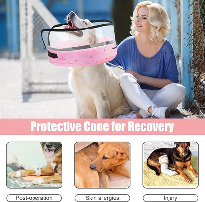 2-in-1 Soft Inflatable Dog Cone Collar Alternative with Enhanced Anti-Licking Guard Shield, Dog Donut Collar After Surgery, Adjustable Recovery Cones for Large Medium Dogs and Cats(Donut Pink, L)