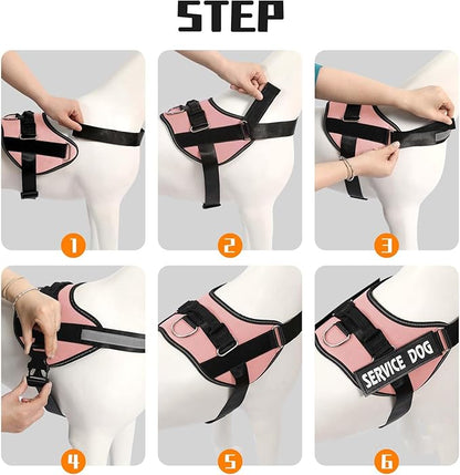 MUMUPET Service Dog Harness, No Pull Reflective Adjustable Vest with Handle, Soft Breathable Padding for Large Dogs, 2 Removable Velcro Patches (Pink, XXL)